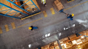 Top-down view of warehouse floor